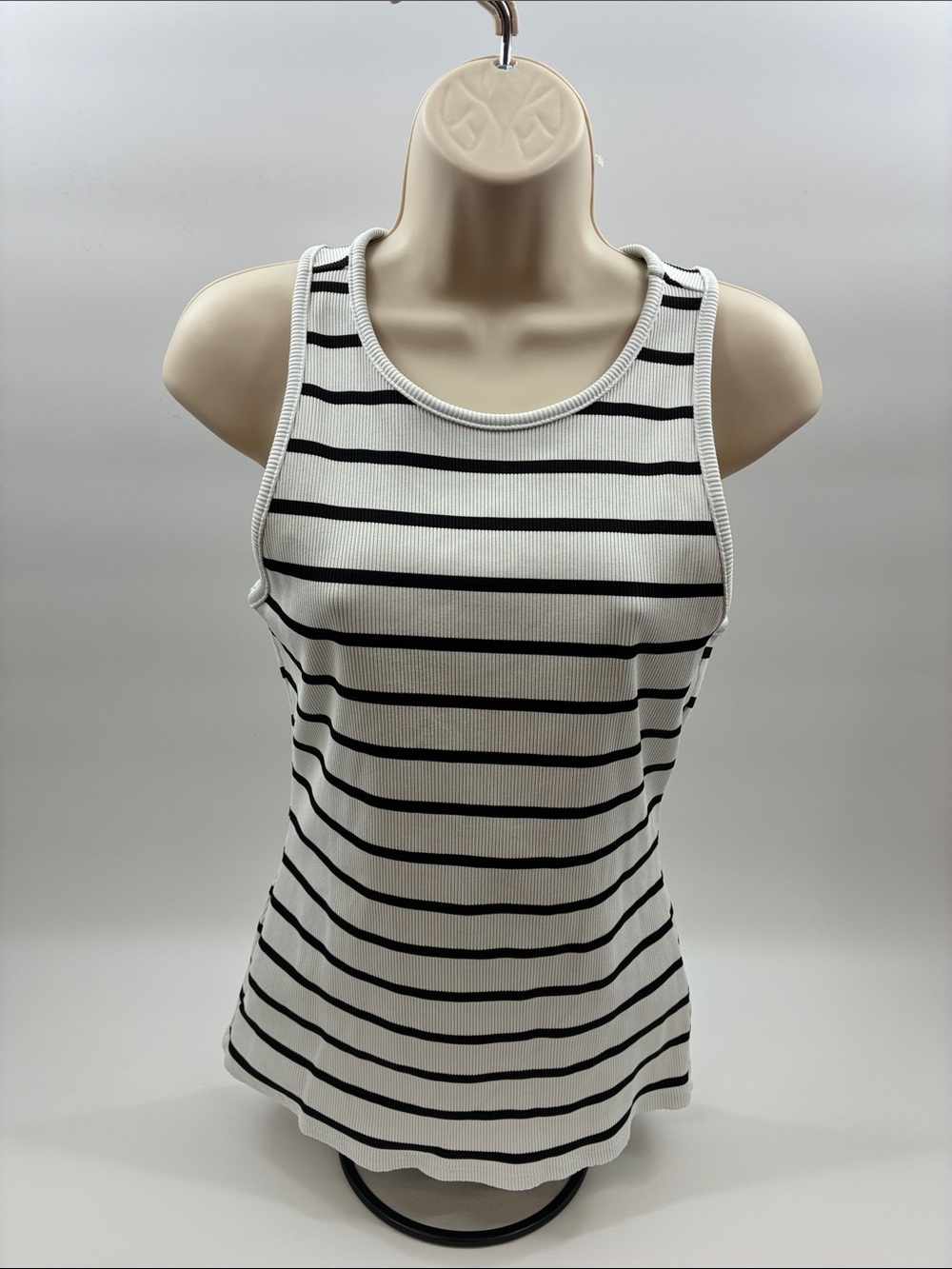 Women's Black & White Striped Ribbed Tank Top
